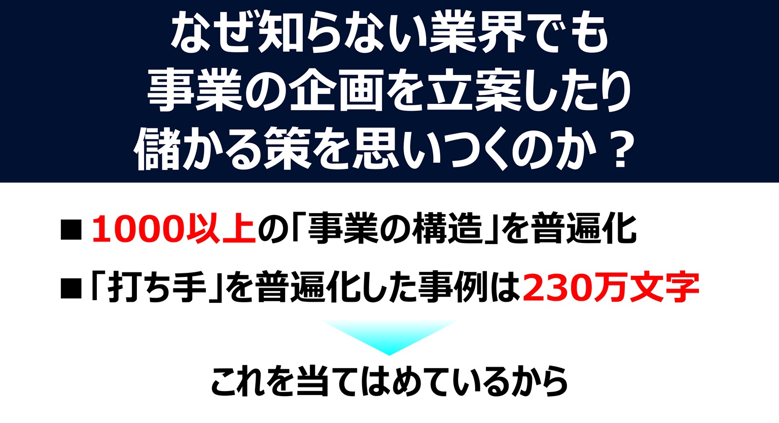 なぜ、知らない業界でも事業を企画したり儲かる策を思いつけるのか？